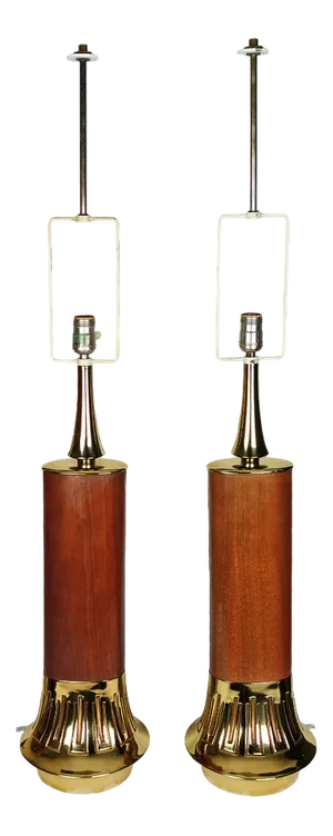 Mid-Century Modern American Teak and Gold Table Lamps by Laurel, 1960s, Set of 2
