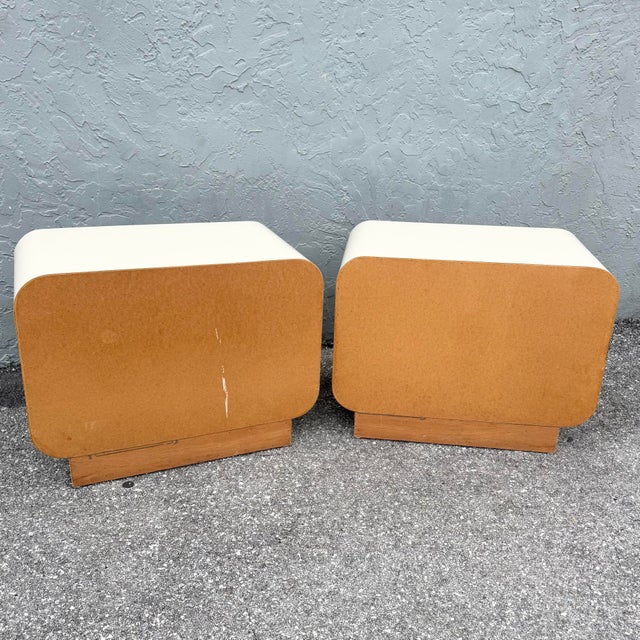 Cream Postmodern Cream Gloss Laminate Waterfall Nightstands - A Pair For Sale - Image 8 of 8