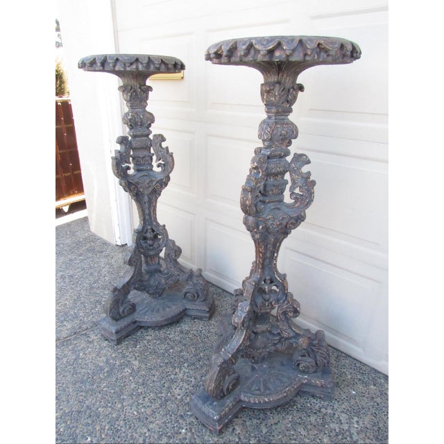 Pair of Antique Italian Baroque Style Torchères For Sale - Image 12 of 18