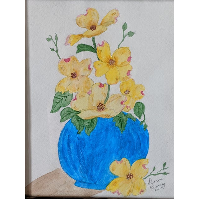 Farmhouse Original Still Life Dogwood Flowers in a Vase Watercolor Painting Framed For Sale - Image 3 of 10