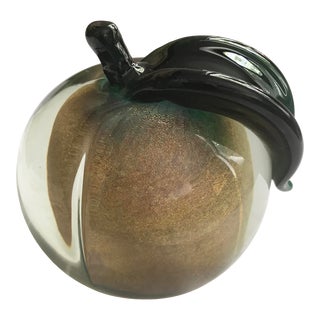 Vintage Archimede Seguso Murano Gold Summerso Polveri Glass Apple Bookend/Paperweight For Sale