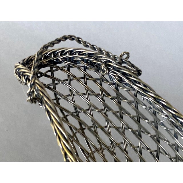 1970s French Woven Wire Silver Plate Wine Bottle Holder For Sale - Image 4 of 5