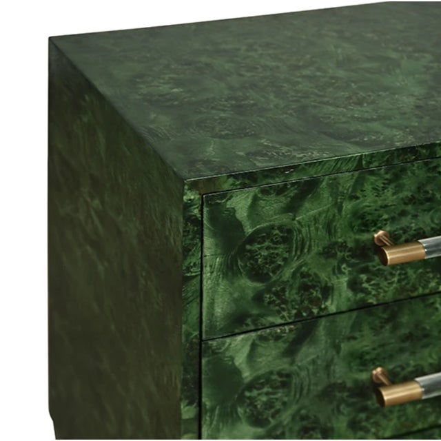 Contemporary Matthew Izzo Home Amber Green Burl Wood Three Drawer Side Table For Sale - Image 3 of 7