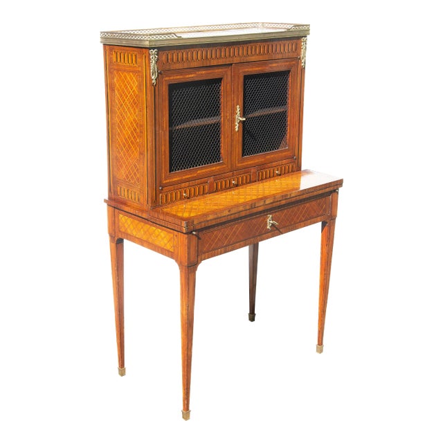 Antique French Louis XVI Desk Cabinet Fine Kingwood Parquetry For Sale