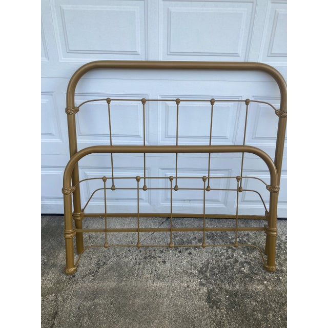 Late 19th Century Antique Gold Painted Cast Iron Full Size Bed Frame