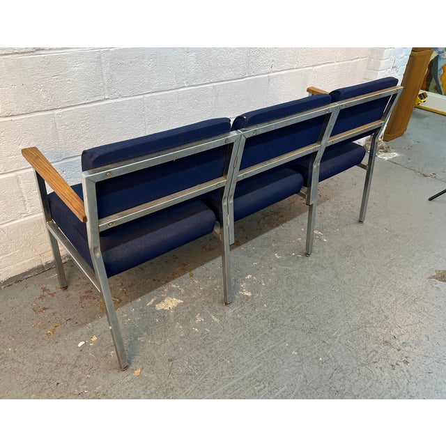 Mid-Century Vintage Chrome Three Seat Airport Bench For Sale - Image 12 of 14