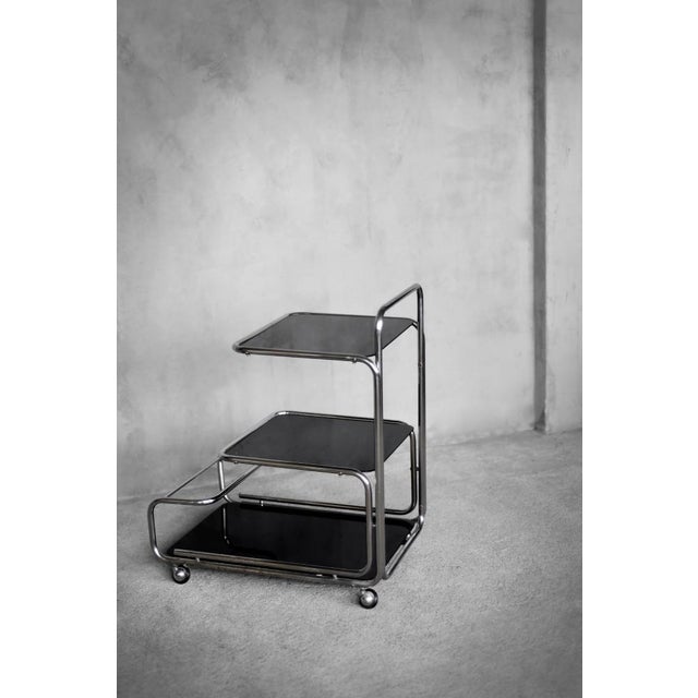Vintage Mid-Century Modern German Bauhaus Chrome & Glass Serving Trolley, 1960s For Sale - Image 6 of 18