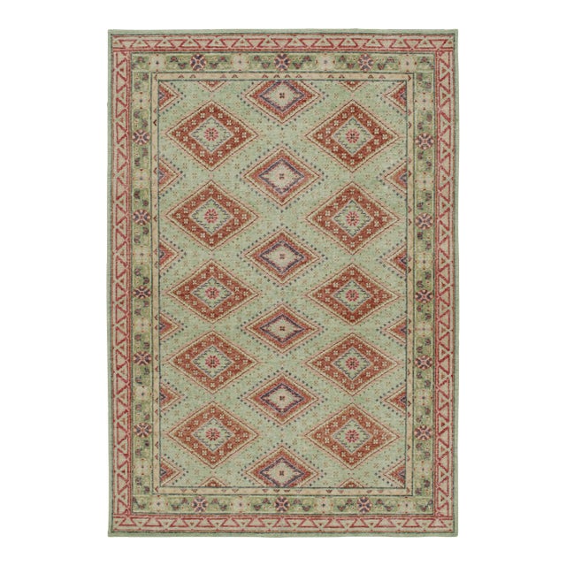 Rug & Kilim’s Oversized Diamond Play Rug in Mint and Rust, 13x19 For Sale