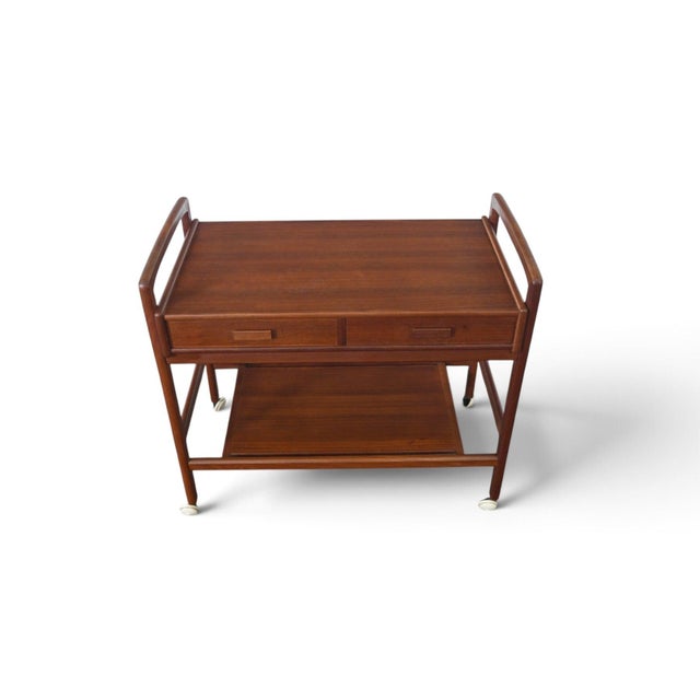 Mid 20th Century Danish Modern Two Drawer Bar Cart in Teak For Sale - Image 9 of 11