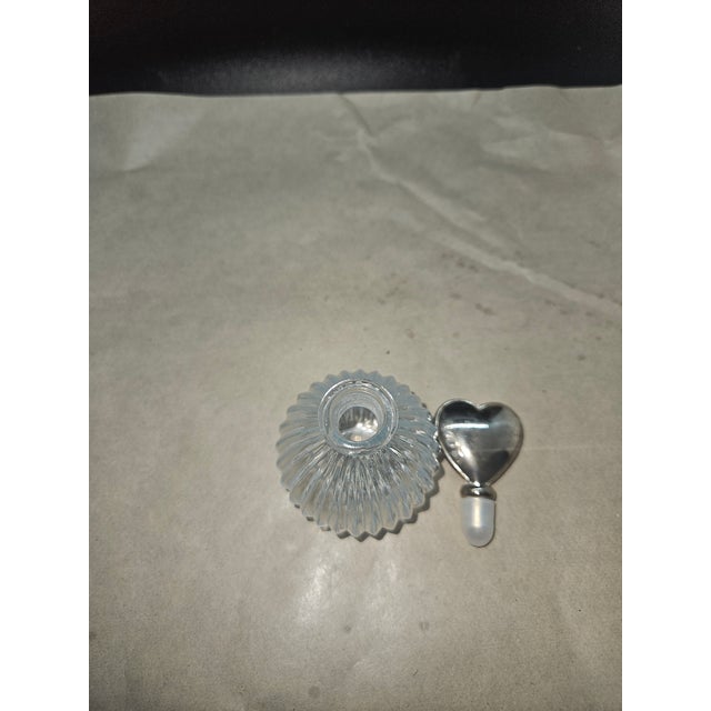 Vintage Ribbed Glass and International Silverplated Heart Shaped Perfume Stopper/Bottle