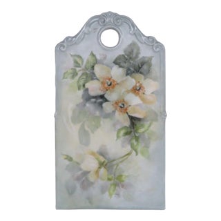 Ceramic Cutting Board Signed 1998 Hand Painted Blue With Yellow Flowers 3706b For Sale