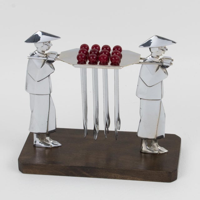 Art Deco Bakelite and Chrome Barware Cocktail Picks, Circa 1930 For Sale - Image 4 of 11
