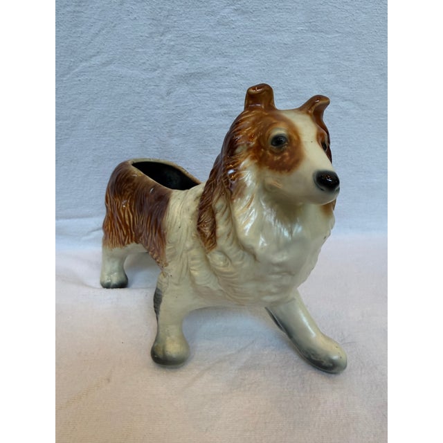 Lifelike Porcelain Collie Planter