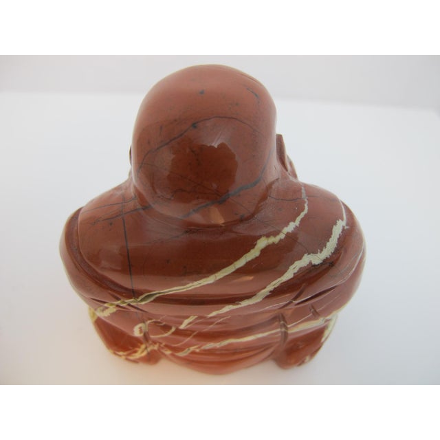Asian Kalifano Red Jasper Carved Jolly Seated Buddha Figurine Statue For Sale - Image 3 of 8
