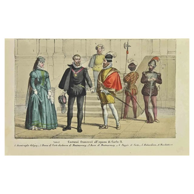 Auguste Wahlen, French Costumes at the Time of Charles IX, Lithograph, 1844 For Sale