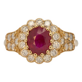 1.5Ct Burma Ruby Ring With Earth Mined Diamonds Accents: Solid 14k Gold, Size 6.75 For Sale