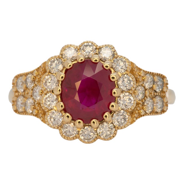 1.5Ct Burma Ruby Ring With Earth Mined Diamonds Accents: Solid 14k Gold, Size 6.75 For Sale