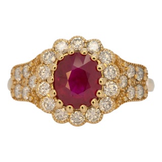 Gia Certified 1.5Ct Burma Ruby Ring With Earth Mined Diamonds Accents: Solid 14k Gold, Size 6.75 For Sale