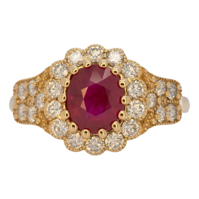 Gia Certified 1.5Ct Burma Ruby Ring With Earth Mined Diamonds Accents: Solid 14k Gold, Size 6.75 For Sale