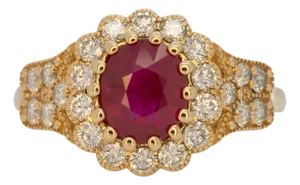 Gia Certified 1.5Ct Burma Ruby Ring With Earth Mined Diamonds Accents: Solid 14k Gold, Size 6.75