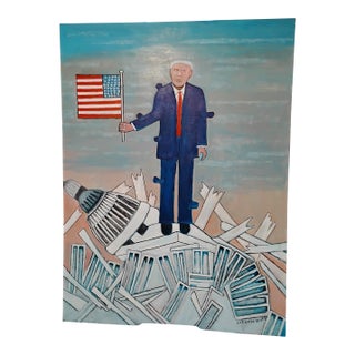 Original Lorenzo Scott Oil Painting "Donald Trump Done Torn the White House Down". For Sale