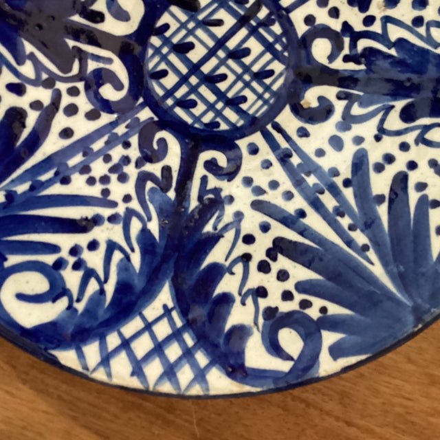 Antique Andalusian Ceramic Blue & White Glaze Wall Plate From Fajalauza (Granada) Spain For Sale - Image 10 of 12