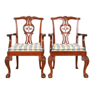 Baker Furniture Chippendale Carved Mahogany Armchairs, Pair For Sale