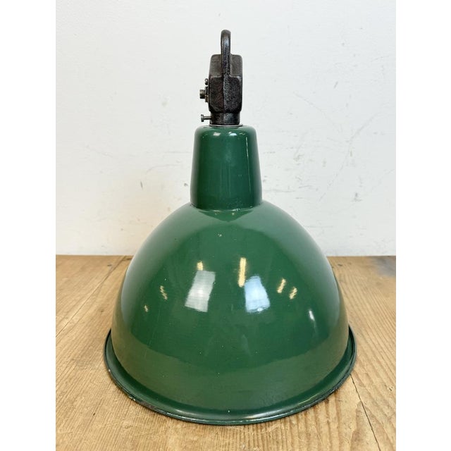 Industrial Green Enamel Factory Lamp with Cast Iron Top, 1960s For Sale - Image 15 of 18