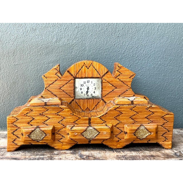 Vintage Handcrafted Matchstick Mantle Clock For Sale - Image 17 of 18