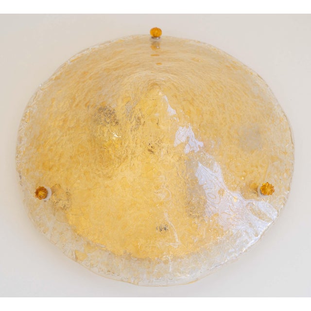 Italian murano glass flush mount ceiling light by sylcom light: a shallow cone of clear glass with amber glass fragments,...