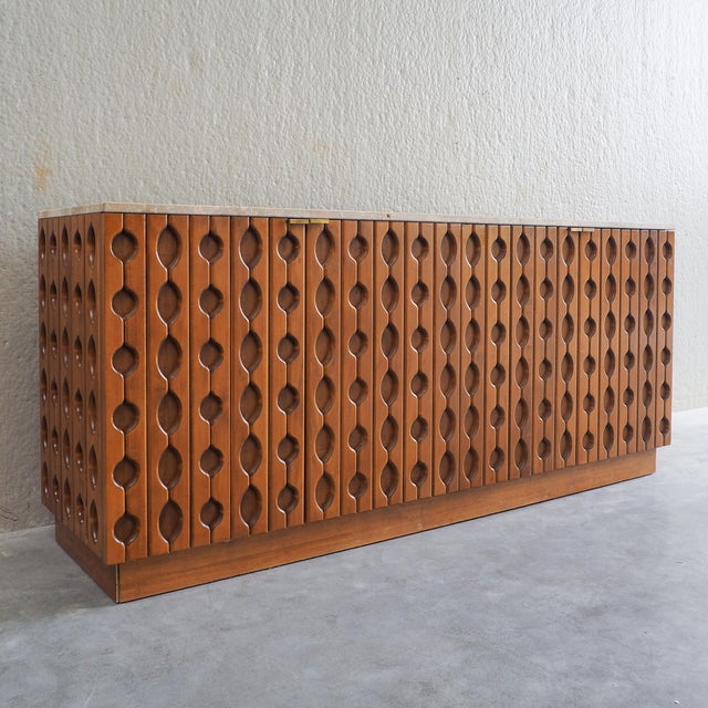Brutalist Carved Wood Sideboard with Travertine Top For Sale - Image 12 of 17