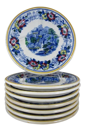 Scottish Ironstone Floral Divided Grill Chop Plates - Set of 8