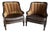 Late 20th Century Fabulous Pair of Leather and Velvet Channel Back Library Club Chairs For Sale