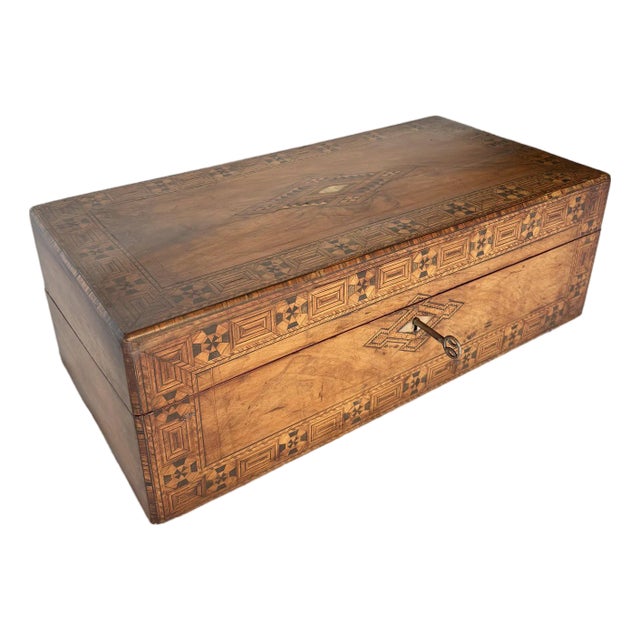 19th Century English Walnut Tunbridge Ware Writing Box For Sale