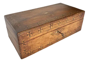 19th Century English Walnut Tunbridge Ware Writing Box