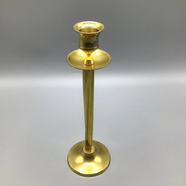 Traditional Vintage Fluted Yellow Brass Candle Holders-Set of 3 For Sale - Image 3 of 13