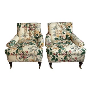 Pair of Lee Jofa Chinese Peony Upholstered Armchairs For Sale