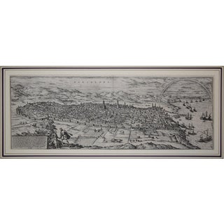 Antique Barcelona Civitates Orbis Terrarum Map Etching by Franz Hogenberg For Sale