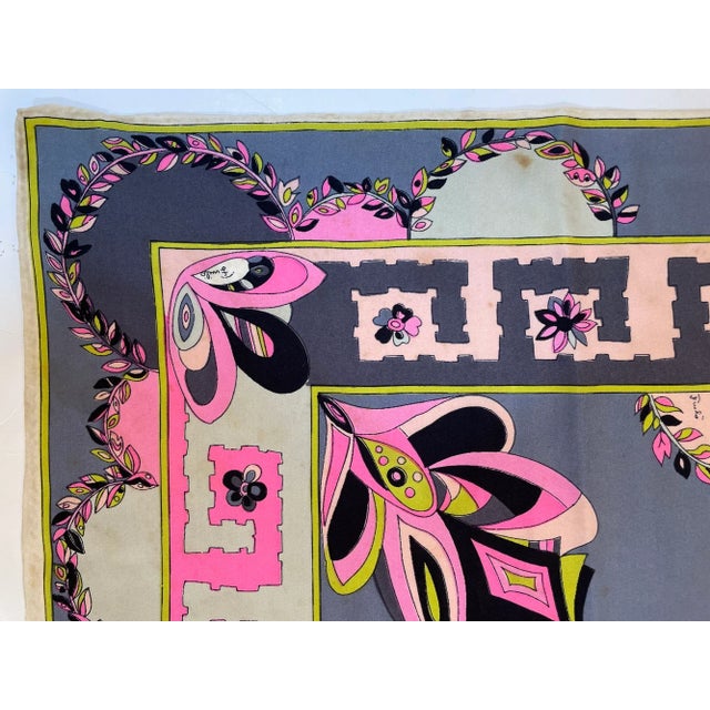 Postmodern Vintage Pucci Silk Scarf in Pink and Blue Circa 1970 For Sale - Image 3 of 12