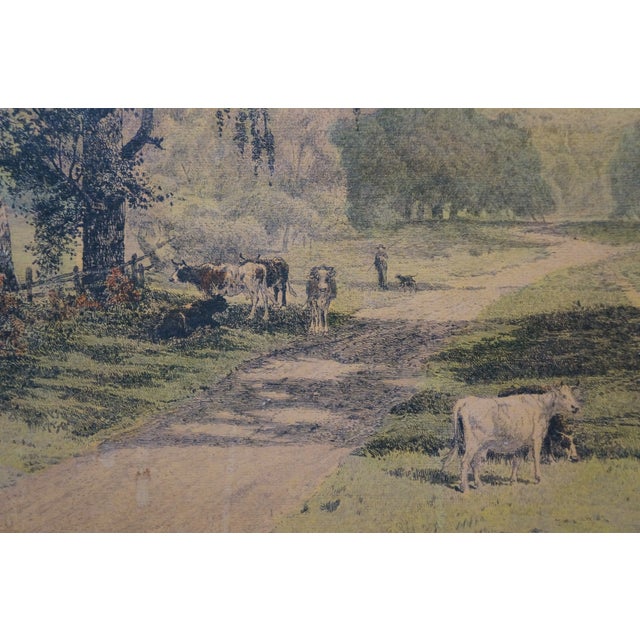 Antique Hw Robbins Where Noble Elms Abound Cows Farmhouse Road Etching 34" For Sale - Image 6 of 15