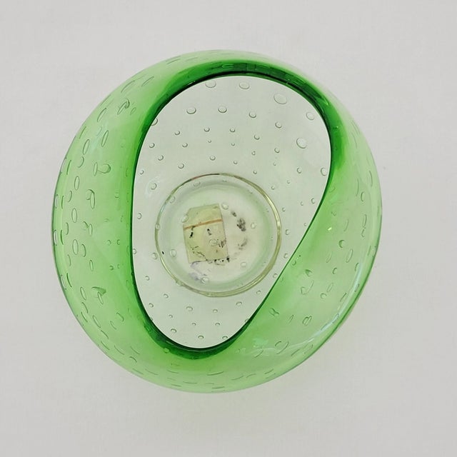 1990s Vintage MCM Kreiss Art Glass Green Controlled Bubble Molded Bowl Dish For Sale - Image 5 of 5