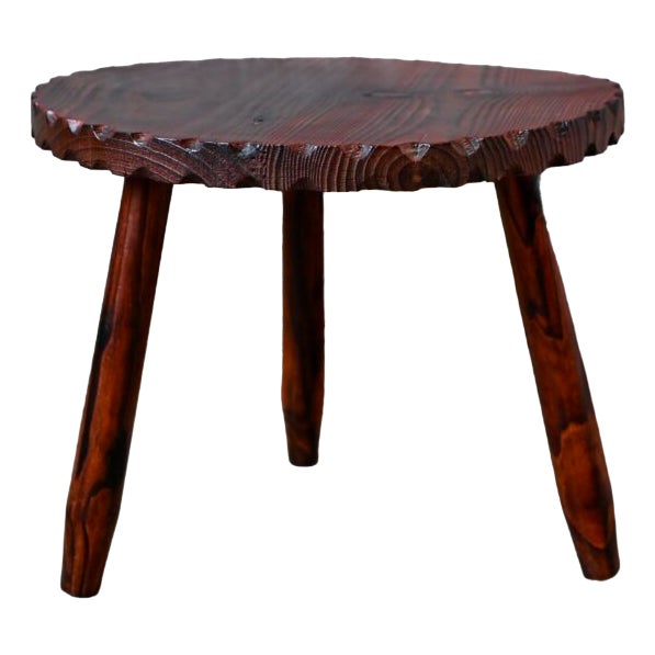 Brutalist Wooden Tripod Table For Sale