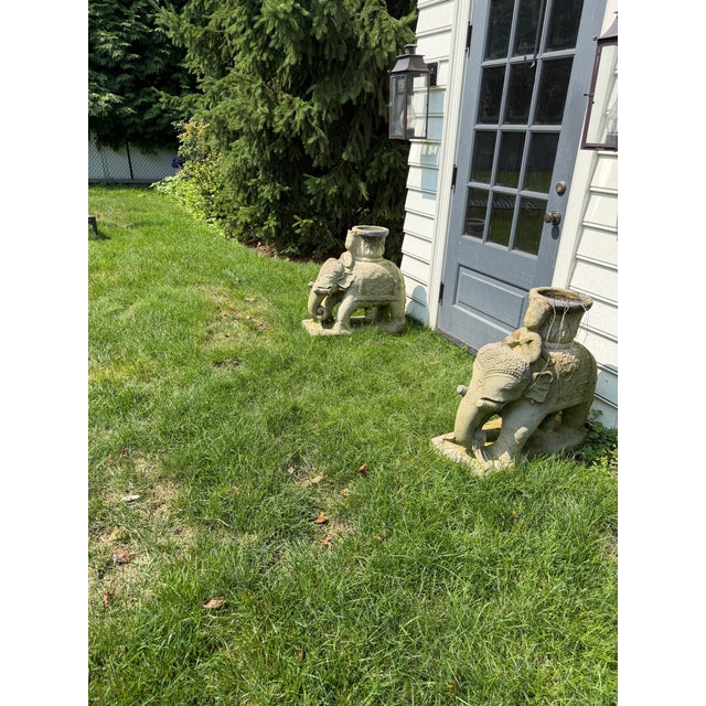Traditional Pair of Vintage Cast Composite Elephant Garden Planters For Sale - Image 3 of 3