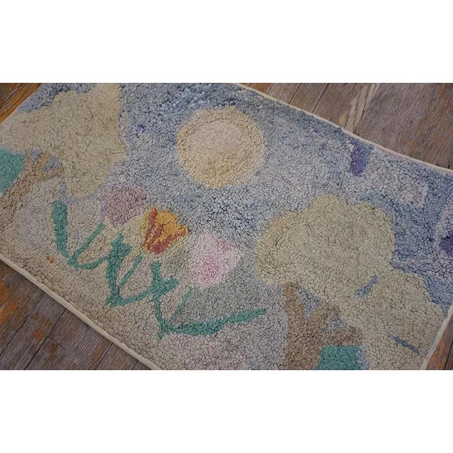 Beige Splendid Sky-Blue Color With Unique Celestial Pattern Antique American Hooked Rug For Sale - Image 8 of 10