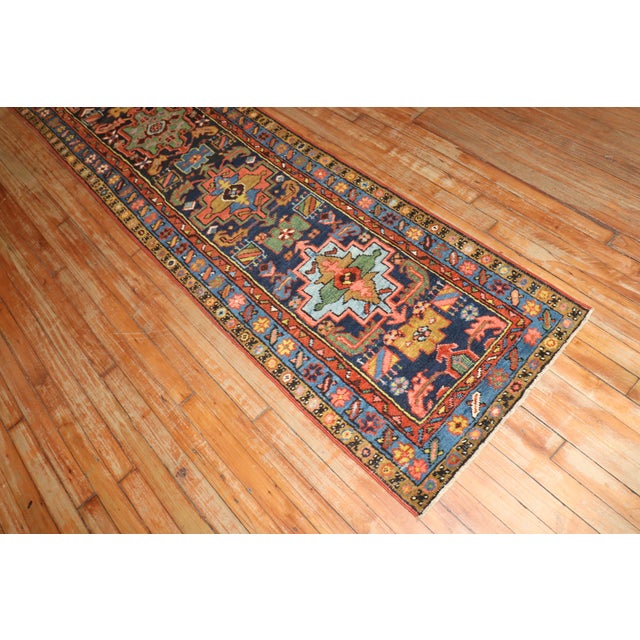 Zabihi Collection Antique Navy Blue Narrow Heriz Runner - 2'3" x 8'6" For Sale In New York - Image 6 of 11