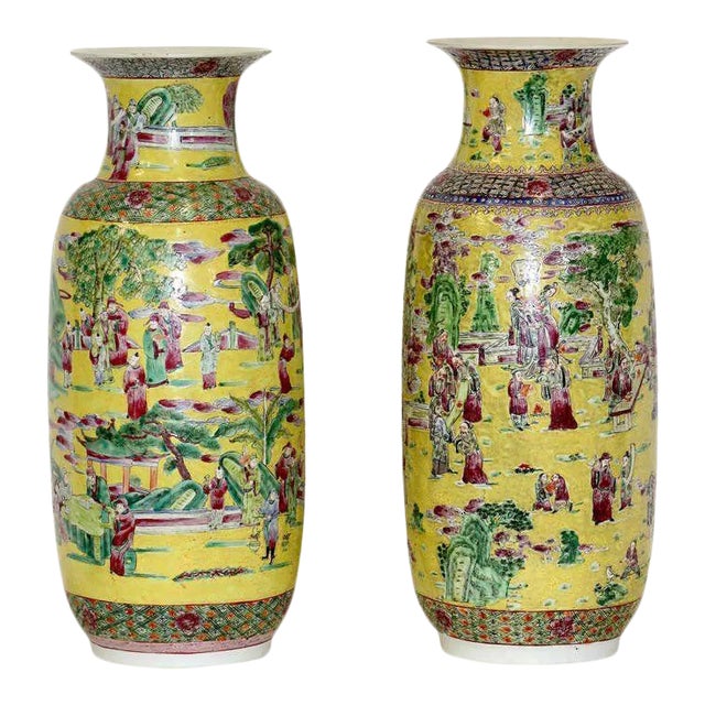 19th Century Fine Large Imperial Palatial Yellow Porcelain Vases C.24‚Äù H - a Pair For Sale