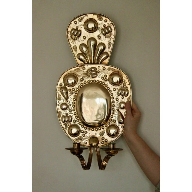 Large Mid-Century Swedish Baroque Style Brass Double Arm Sconces, Set of 2 For Sale - Image 16 of 18