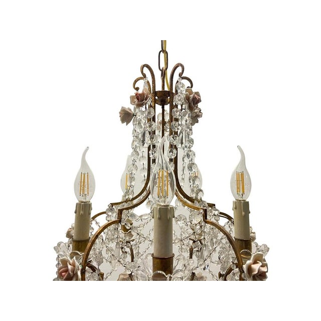 Vintage Crystal Ceramic Rose Chandelier, 1960s For Sale - Image 10 of 15