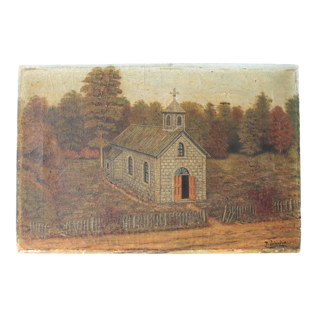 Original Oil Painting of a Church by N. Schaefer For Sale
