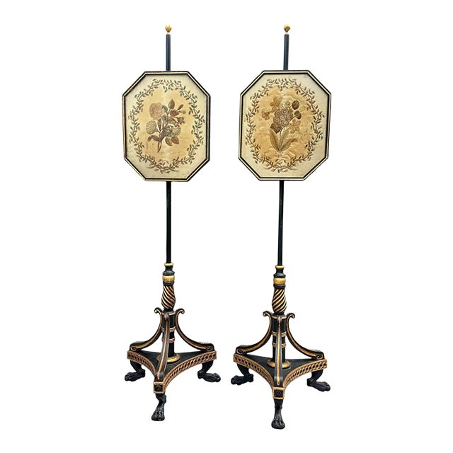 Pair of Regency Period Neoclassical Regency Pole Screens Rockefeller Provenance For Sale